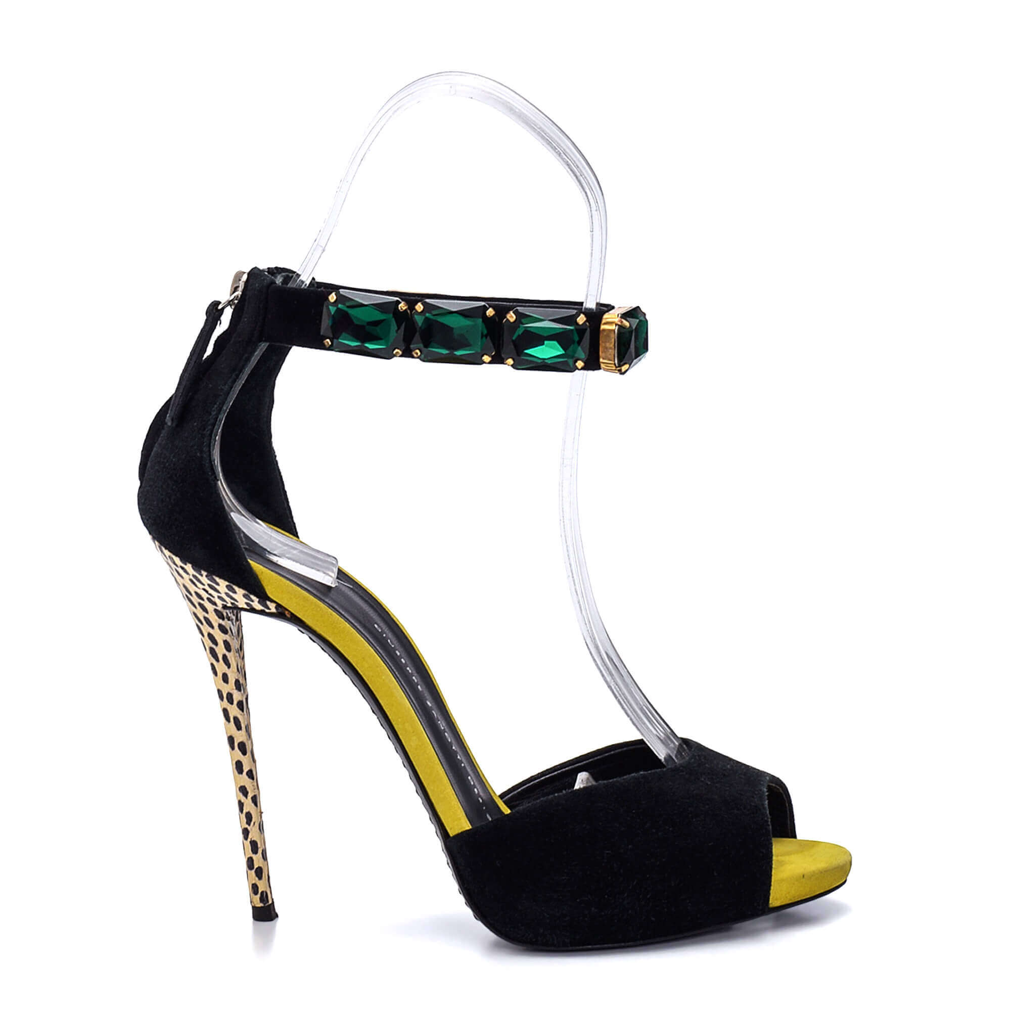 Giuseppe Zanotti - Black & Lime Suede Green Crystals Embellished Ankle Strap Pumps